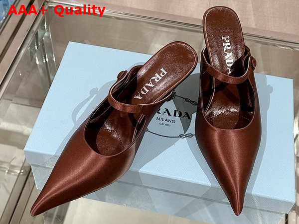 Prada Satin High Heeled Mules in Tobacco 1I483N Replica