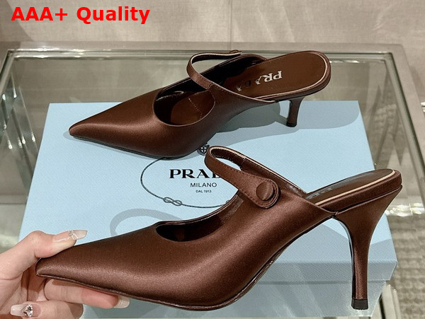 Prada Satin High Heeled Mules in Tobacco 1I483N Replica