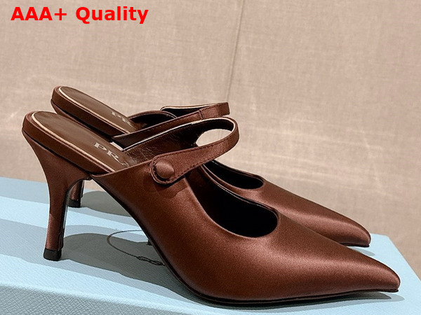 Prada Satin High Heeled Mules in Tobacco 1I483N Replica