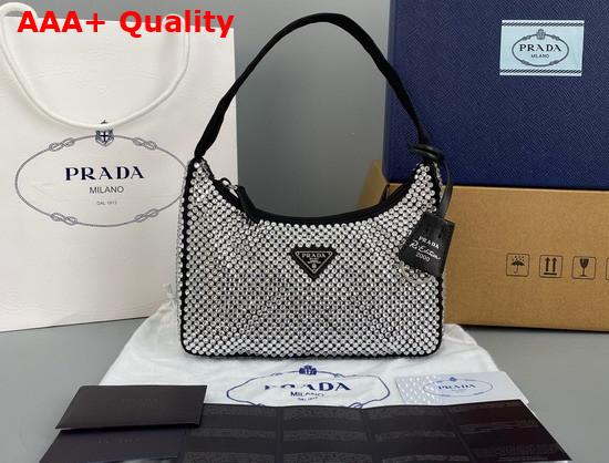 Prada Satin Mini Bag with Artificial Crystals Black Replica