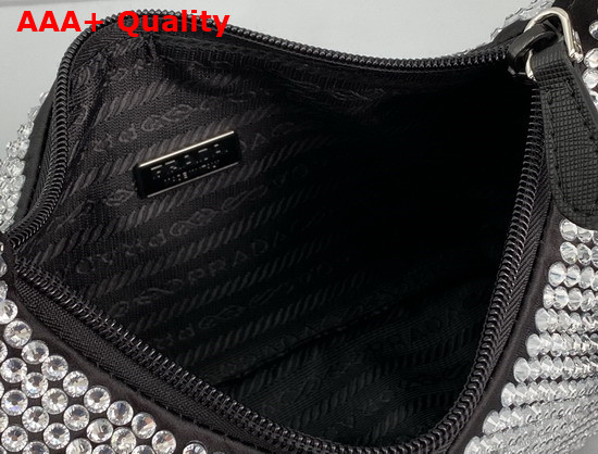 Prada Satin Mini Bag with Artificial Crystals Black Replica