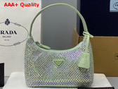 Prada Satin Mini Bag with Artificial Crystals Green 1NE515 Replica