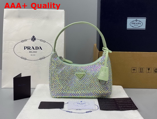 Prada Satin Mini Bag with Artificial Crystals Green Replica