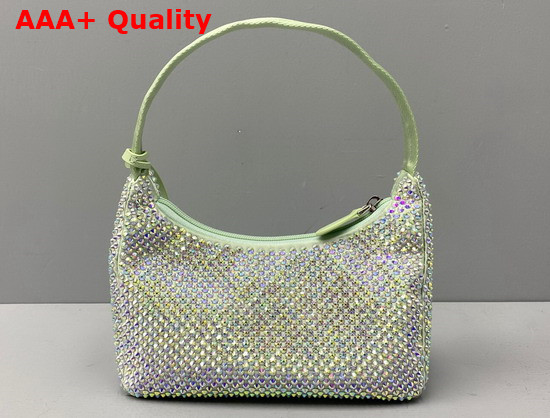 Prada Satin Mini Bag with Artificial Crystals Green Replica