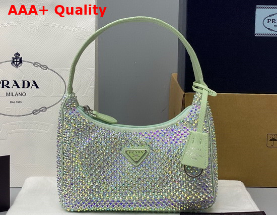 Prada Satin Mini Bag with Artificial Crystals Green Replica