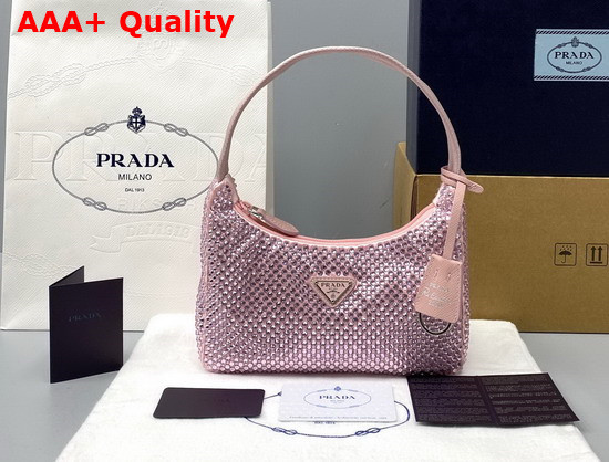 Prada Satin Mini Bag with Artificial Crystals Pink Replica