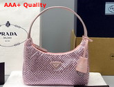 Prada Satin Mini Bag with Artificial Crystals Pink Replica