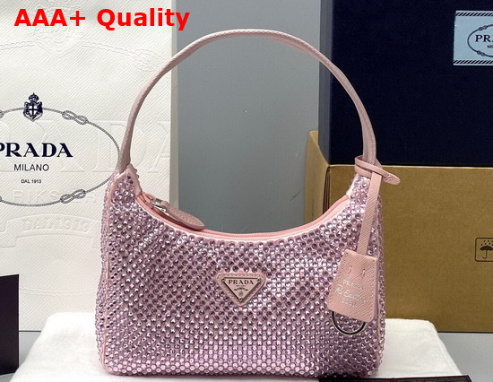 Prada Satin Mini Bag with Artificial Crystals Pink Replica