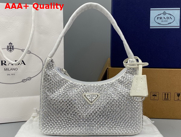 Prada Satin Mini Bag with Artificial Crystals White 1NE515 Replica