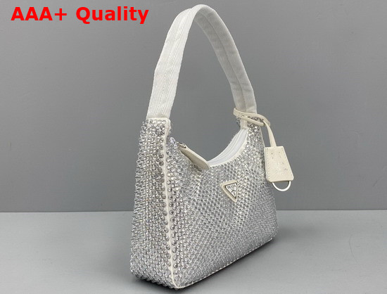 Prada Satin Mini Bag with Artificial Crystals White Replica