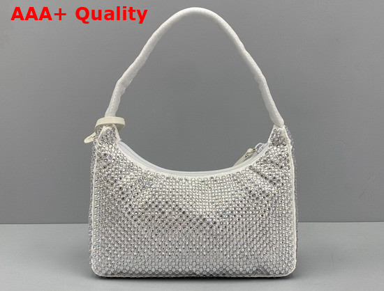 Prada Satin Mini Bag with Artificial Crystals White Replica