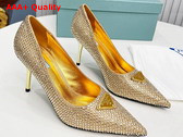 Prada Satin Pumps with Crystals in Platinum Replica