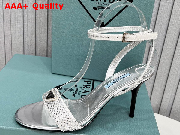 Prada Satin Sandals with Crystals in Silver 1X022N Replica