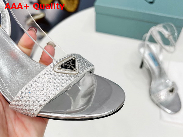 Prada Satin Sandals with Crystals in Silver 1X022N Replica