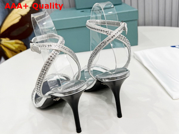 Prada Satin Sandals with Crystals in Silver 1X022N Replica