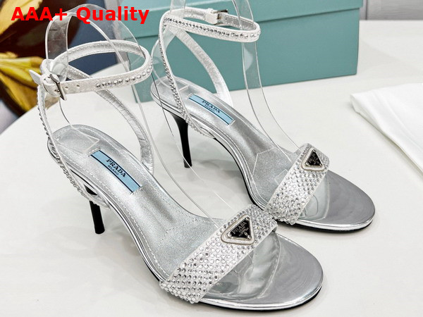 Prada Satin Sandals with Crystals in Silver 1X022N Replica