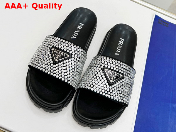 Prada Satin Slides with Crystals in Black Replica