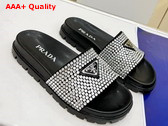 Prada Satin Slides with Crystals in Black Replica