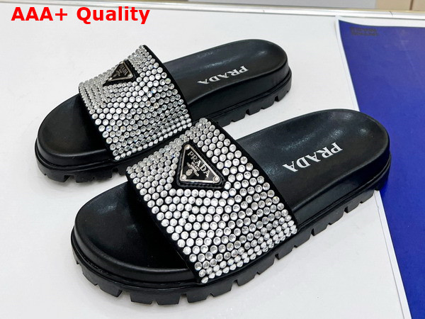 Prada Satin Slides with Crystals in Black Replica