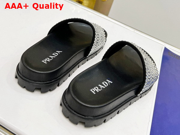 Prada Satin Slides with Crystals in Black Replica