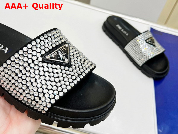 Prada Satin Slides with Crystals in Black Replica