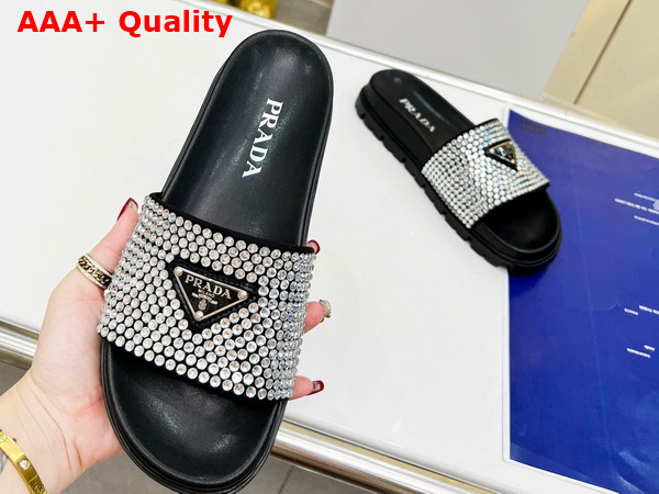 Prada Satin Slides with Crystals in Black Replica