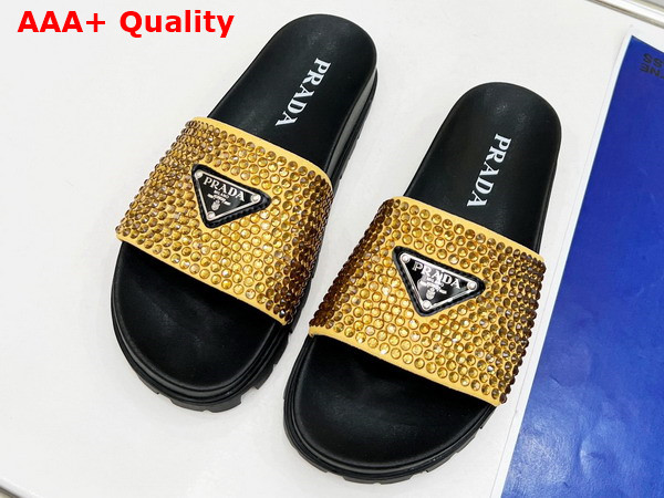 Prada Satin Slides with Crystals in Platinum Replica