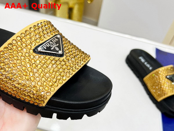 Prada Satin Slides with Crystals in Platinum Replica