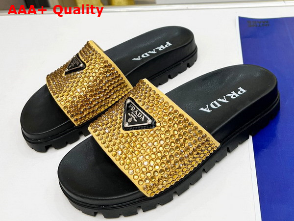 Prada Satin Slides with Crystals in Platinum Replica