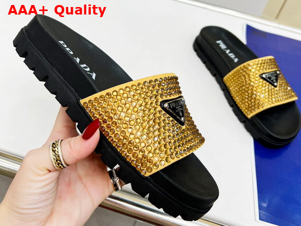 Prada Satin Slides with Crystals in Platinum Replica