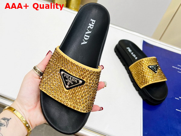 Prada Satin Slides with Crystals in Platinum Replica