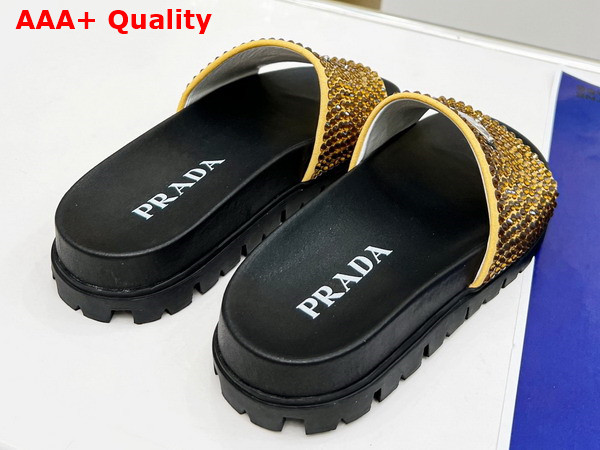 Prada Satin Slides with Crystals in Platinum Replica