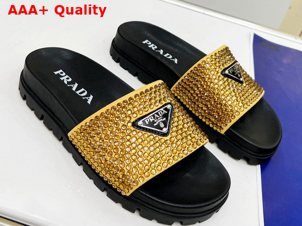 Prada Satin Slides with Crystals in Platinum Replica