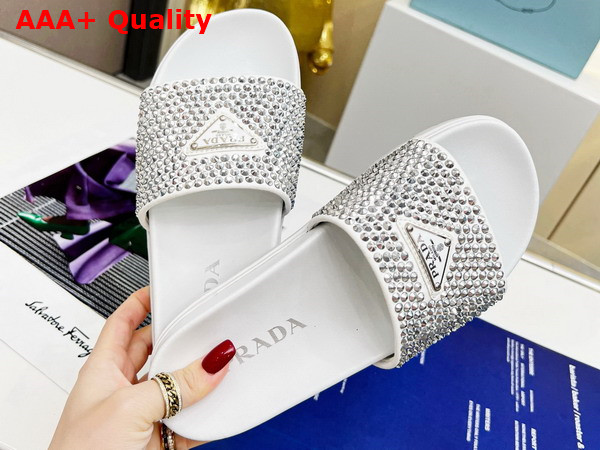 Prada Satin Slides with Crystals in White Replica