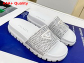 Prada Satin Slides with Crystals in White Replica