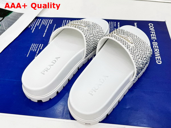 Prada Satin Slides with Crystals in White Replica