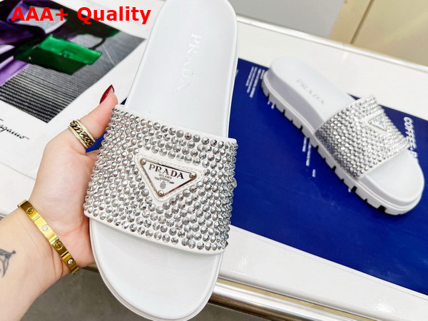 Prada Satin Slides with Crystals in White Replica