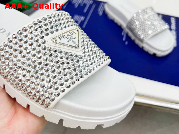 Prada Satin Slides with Crystals in White Replica