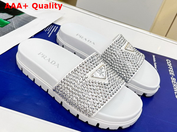 Prada Satin Slides with Crystals in White Replica