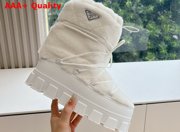 Prada Shearling Apres Ski Boots in White 1U032N Replica