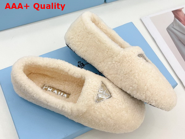 Prada Shearling Loafer in Beige for Women Replica