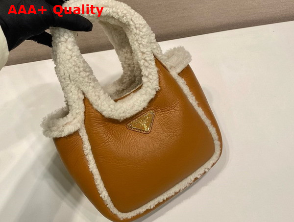 Prada Shearling Mini Handbag Cognac Natural 1BA349 Replica