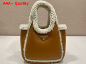 Prada Shearling Mini Handbag Cognac Natural 1BA349 Replica