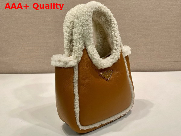 Prada Shearling Mini Handbag Cognac Natural 1BA349 Replica