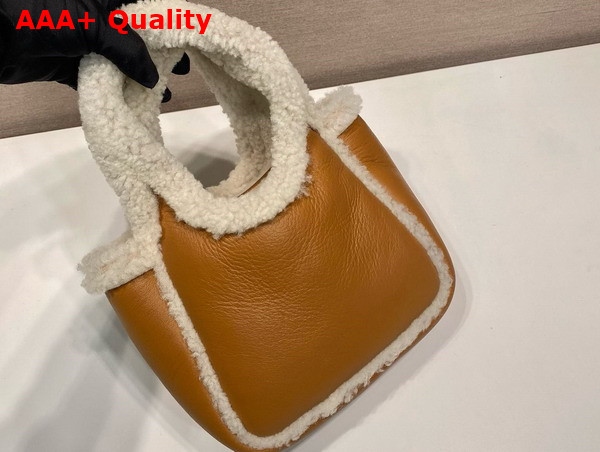 Prada Shearling Mini Handbag Cognac Natural 1BA349 Replica