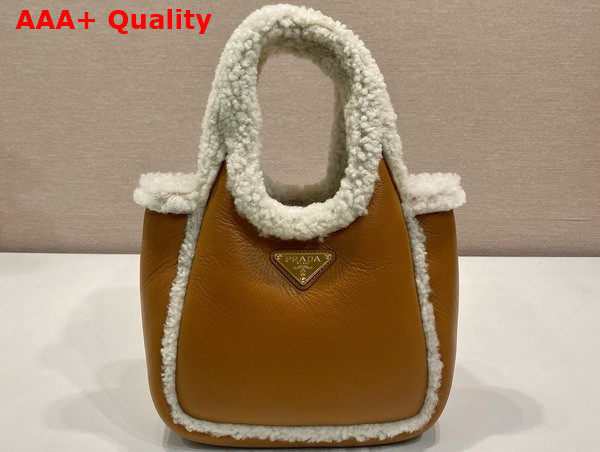 Prada Shearling Mini Handbag Cognac Natural 1BA349 Replica