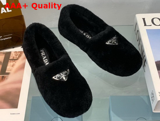 Prada Shearling Slippers in Black Replica