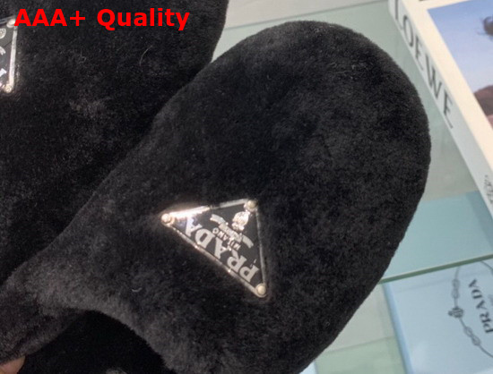 Prada Shearling Slippers in Black Replica