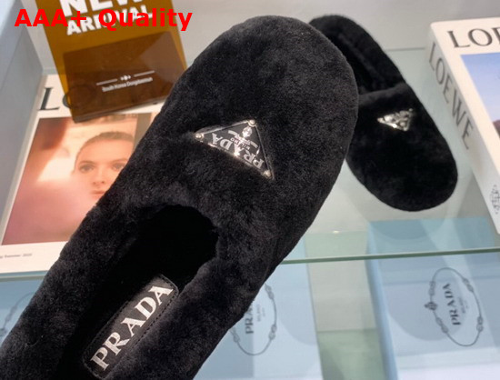 Prada Shearling Slippers in Black Replica