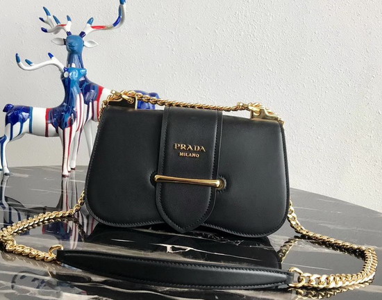 Prada Sidonie Leather Shoulder Bag in Black Calf Leather